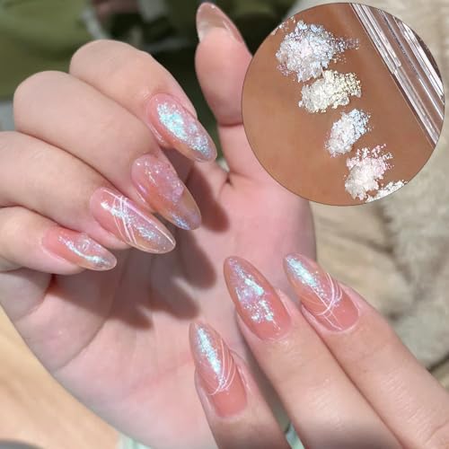 Iridescent Nail Glitter Set 6Color Mud Texture Aurora Chrome Powder