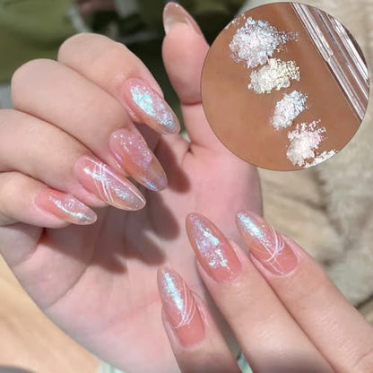 Iridescent Nail Glitter Set 6Color Mud Texture Aurora Chrome Powder