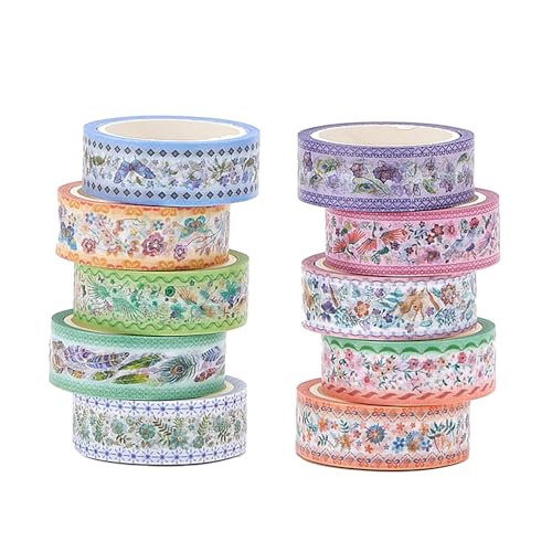 Washi Tape 10 Rolls Embroidery Patterns Decorative Paper Sticker (10 Count)