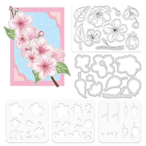Realistic Peach Blossom Layering Stencils Set for Card Making