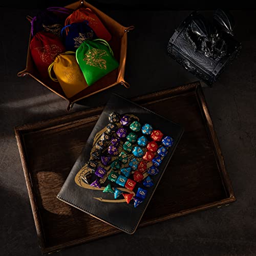 DND Dice Set 42 Pcs Polyhedral Dungeons and Dragons Rolling Dice for D&D RPG MTG Table Games Dice Bulk with Colorful Drawstring Bags and Dice Tray (49 Count)