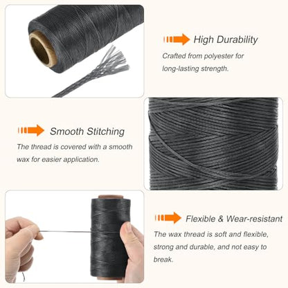 Waxed Thread 197 Yard 1mm 210D Flat Wax Thread Polyester Waxed String for Leather Sewing Hand Weaving Book Binding Home Decoration