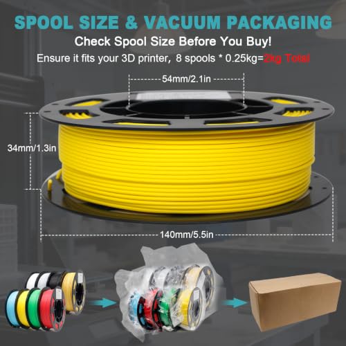 1.75mm Matte PLA Filament 8 Colors 250g 8 Pack