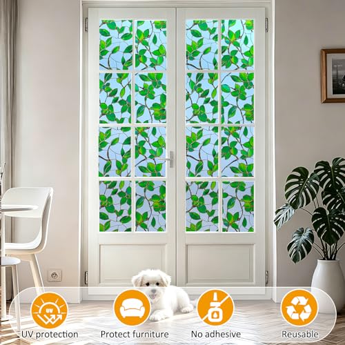 Privacy Window Film Upgraded 24H Day & Night Privacy Heat Insulation Static Cling Decorative Glass Film