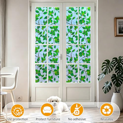 Privacy Window Film Upgraded 24H Day & Night Privacy Heat Insulation Static Cling Decorative Glass Film