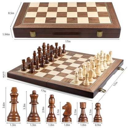 17'' Magnetic Wooden Chess Set for Adults Kids