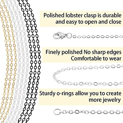 30ft Jewelry Making Chains Bulk 2mm Necklace Chains for Jewelry Making Supplies (3 Count)
