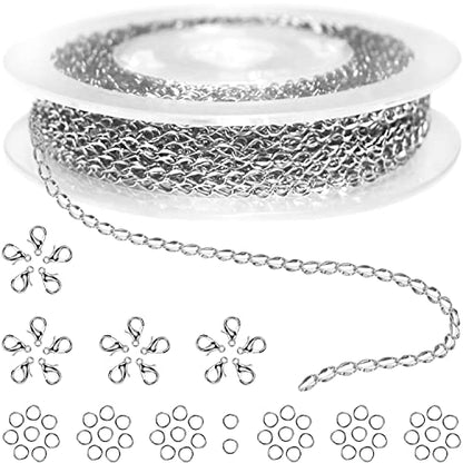 33ft Twisted Cable Chain 2mm Silver Stainless Steel Link Chain