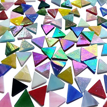 Triangle Iridescent Glass Mosaic Tiles for Crafts Bulk (15 Ounce)