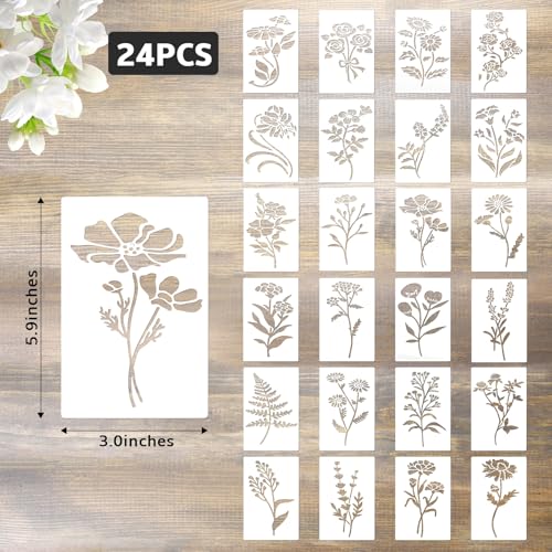 Flower Stencils for Painting Reusable 24PCS Wall Stencil for Crafts Leaf Stencils Templates for DIY Home Decor Art Projects (24 Count)