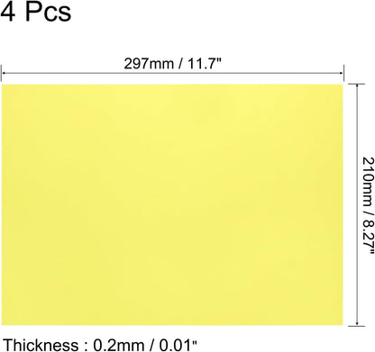 uxcell 4Pcs A4 Gel Light Lighting Filter Overlay Transparent Color Correction Plastic Vinyl PVC Sheets Photography Television Yellow,0.2mm