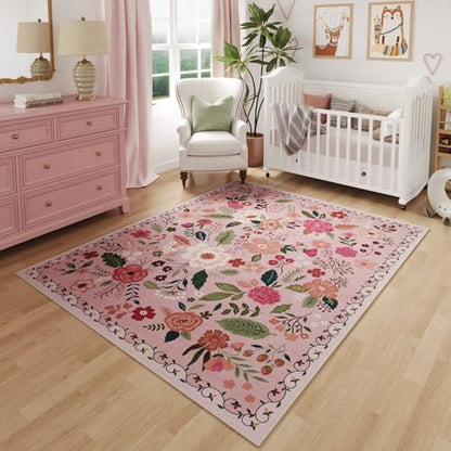 Area Rug 4x6 Rug Washable Boho Rugs Non Slip Low Pile Floral Small Carpet for Bedroom