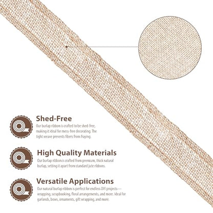 1 Inch Wide Natural Burlap Ribbon for Crafts (60 Foot)