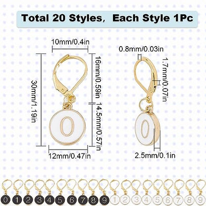1 Box 20Pcs Number 1~9 Stitch Markers Charms Crochet Enamel Cute Removable Clip on Leverback Clasp Charm Locking Metal Knitting Markers for Weaving Sewing Knit Quilting DIY Zipper Pull