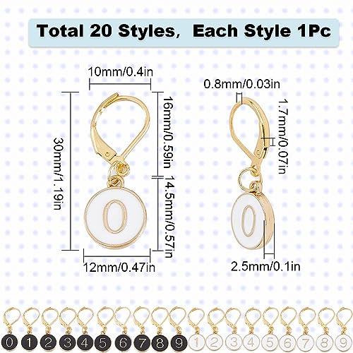 1 Box 20Pcs Number 1~9 Stitch Markers Charms Crochet Enamel Cute Removable Clip on Leverback Clasp Charm Locking Metal Knitting Markers for Weaving Sewing Knit Quilting DIY Zipper Pull
