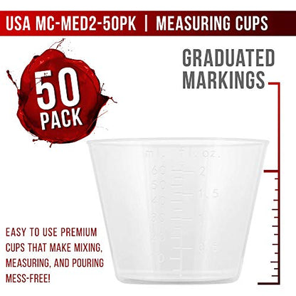 2 Oz (60 ml) Liquid Measuring Cups, 50 Pack with 25 Sticks