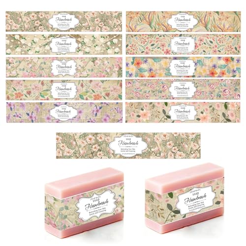 100 Eucalyptus Leaves Soap Wrapper 8 Style Vintage Flower Wrap Tape Kraft Paper Vertical Tag Sleeves Covers for Christmas Homemade Soaps Packaging Supplies (120 Count)