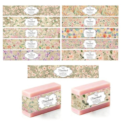 100 Eucalyptus Leaves Soap Wrapper 8 Style Vintage Flower Wrap Tape Kraft Paper Vertical Tag Sleeves Covers for Christmas Homemade Soaps Packaging Supplies (120 Count)