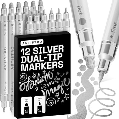 Silver Dual Tip Acrylic Paint Marker Pens (12 Count)
