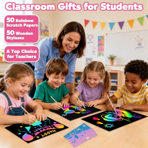 100PCS Rainbow Scratch Paper Art Gifts