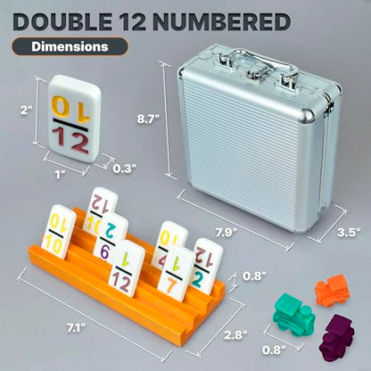 Mexican Train Dominoes Set with Numbers and 4 Holders