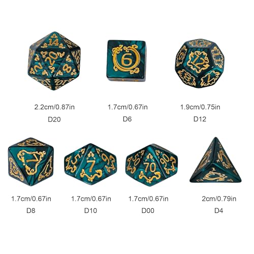 7 Die DND Dice Set Dragon Pattern Polyhedral Die with Leather Bag (7 Count)