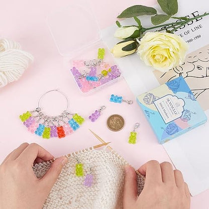 1 Box 30Pcs Stitch Markers Knitting Bear Stitch Marker Charms Knitting Markers Charm Cute Leverback Locking Stitch Marker for Knitting Weaving Sewing Needleworks Women DIY Crafts Gift