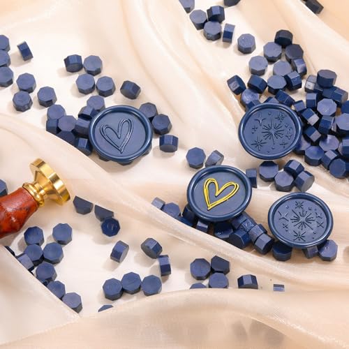 360Pcs Navy Blue Sealing Wax Beads with 2 Spoons and 4 Tea Candles for Wax Seal Stamps (360 Count)