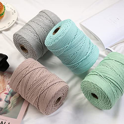 Macrame Cord 4mm x 328yards Natural Macrame Cotton Rope Colored Macrame Rope Soft Cotton Cord Macrame Supplies Craft Rope Macrame Yarn for Plant Hanger Wall Hanger Dreamcatcher