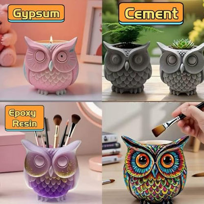 Animal Resin Molds Silicone 3D Cute Owl Epoxy Resin Plaster Candle Holder Wax Molds for Candle Making
