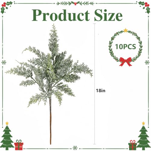 10 Pcs 2 Color Snowy Cypress Christmas Branches Artificial Cedar Stems (10 Count)