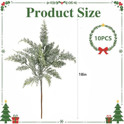 10 Pcs 2 Color Snowy Cypress Christmas Branches Artificial Cedar Stems (10 Count)