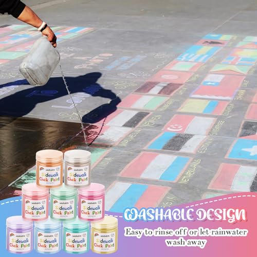 9 Pcs Sidewalk Chalk Non Toxic Paint Kit Washable Powdered Chalks Mix in Water 9 Vibrant Colors with Paintbrush for Creative Sidewalk and Chalkboard Fun (11 Count)