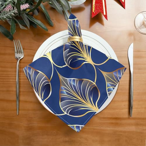 Art Deco Floral Royal Blue & Gold Cloth Napkins Set of 1