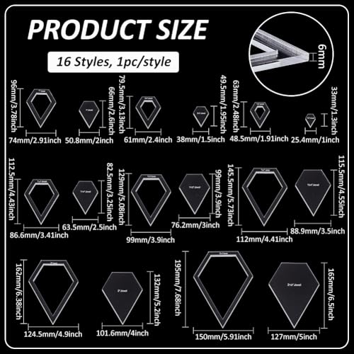 16 Sizes Jewel Quilting Template (16 Count)