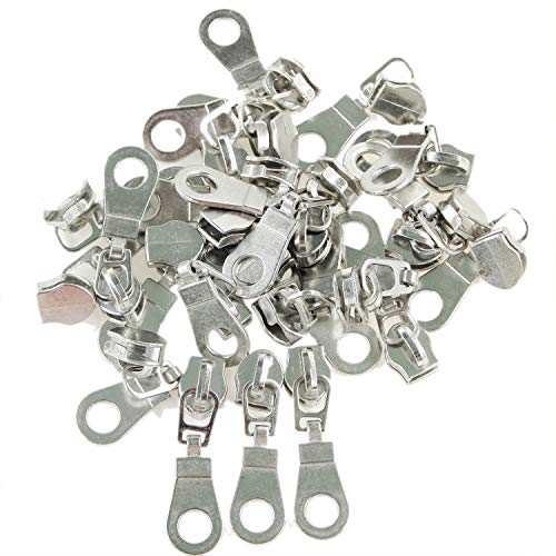 5 Silver Metallic Nylon Coil Zippers by The Yard Bulk 10 Yards White Tape with 25pcs Silver Sliders for DIY Sewing Tailor Craft Bag