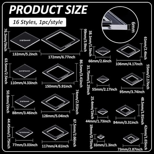 16 Sizes Diamond Quilting Template (16 Count)