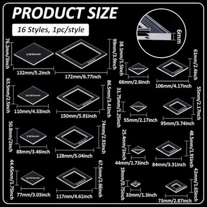 16 Sizes Diamond Quilting Template (16 Count)