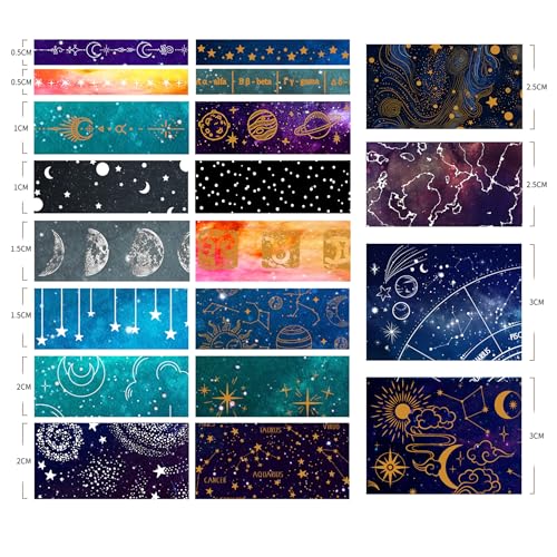20 Rolls Galaxy Washi Tape Set Stars Arts Adhesive Tapes Gold Silver Foil Decorative Masking Tape Sets for Craft (120 Foot)