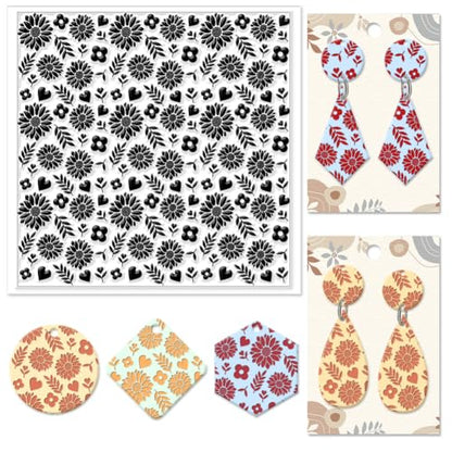 Sunflowers Texture Silicone Clay Texture Stamp Leaves Love Heart Polymer Clay Texture Sheets Clay Modeling Pattern Pad Texture Sheets for Polymer Clay Making Earrings Jewelry
