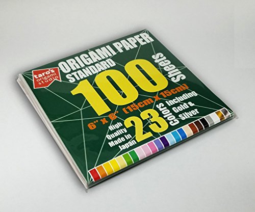 Taro's Origami Studio] Standard 6 Inch One Sided 23 Colors 100 Sheets Square Easy Fold Premium Japanese Paper for Beginner