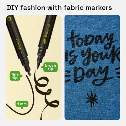 2 Black Dual Tip Fabric Markers Decorating Kit Permanent for Cloth (2 Count)