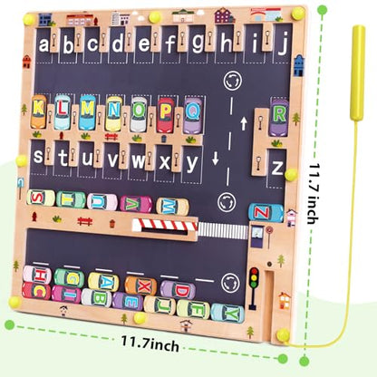 Wooden Magnetic Alphabet Maze Letter Puzzle Montessori Toys for Boys Gift (26 Count)