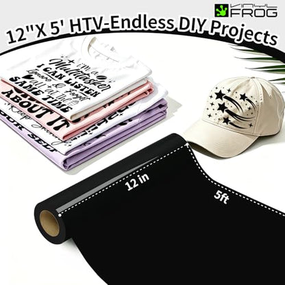Black Heat Transfer Vinyl Roll 12" x5ft Matte HTV Vinyl
