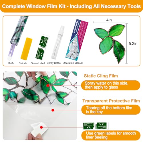 Greenery Leaf Static Cling Window Film Frosted Stained Glass Privacy Anti