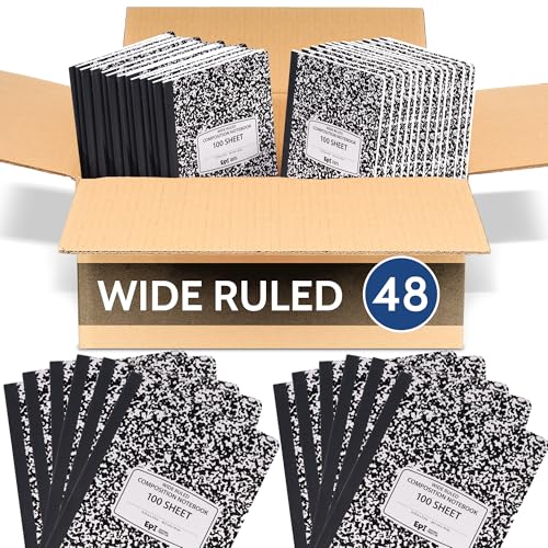 48 Pack EPI Marble Hardcover Wide Ruled Composition Notebook (48 Count)