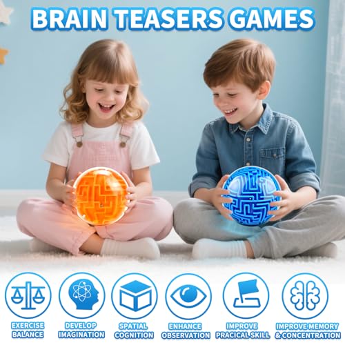 2 Pcs 3D Puzzle Maze Ball Brain Teaser for Kids Boys Girls (2 Count)