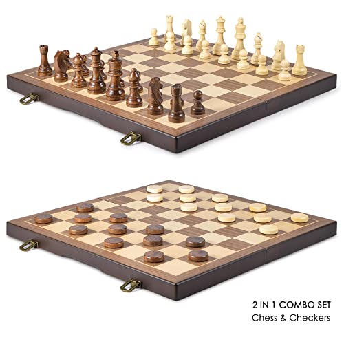 Magnetic Wooden Chess and Checkers Game Set