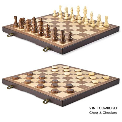 Magnetic Wooden Chess and Checkers Game Set