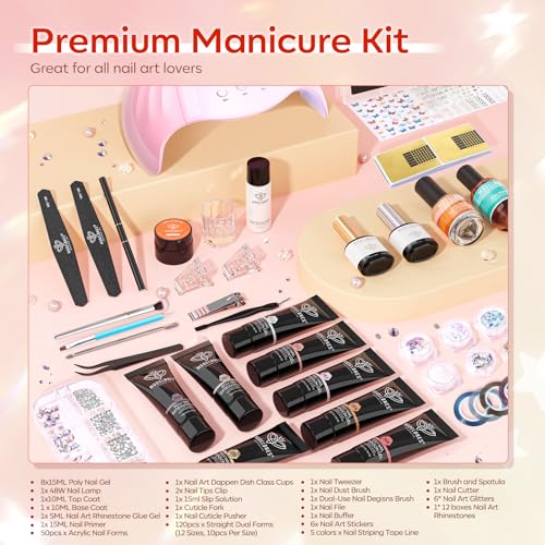 Poly Nail Gel Kit 8 Fall Colors with 48W UV